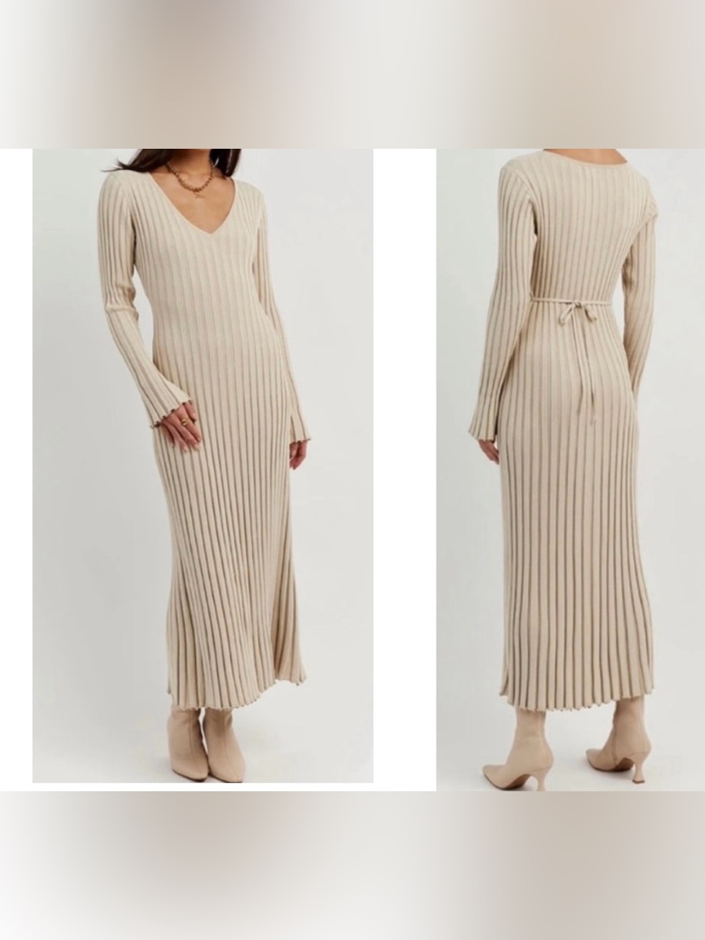 DISSH Reign Long Sleeve Stretch Ribbed Knit Midi Dress Stone Size Small NEW - Picture 13 of 13